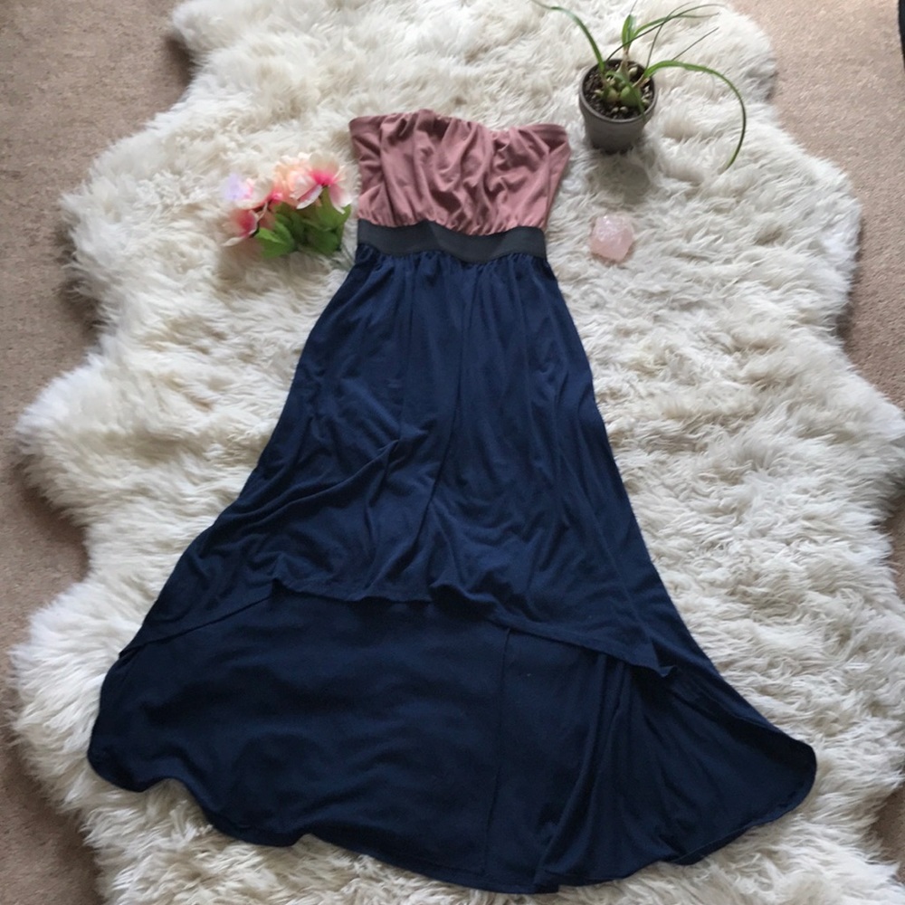 Strapless hi-lo maxi dress